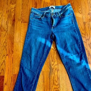 Gently worn, Paige Premium denim. Raw hem. Some stretch, 90% cotton